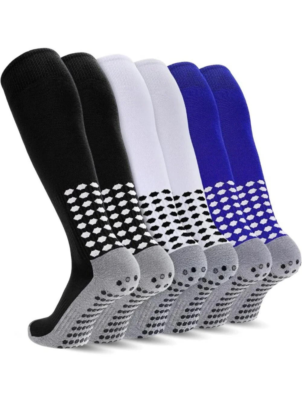 Youth Non-Slip Knee High Soccer Socks - 3 Pairs for Boys & Girls, Ages 8-17